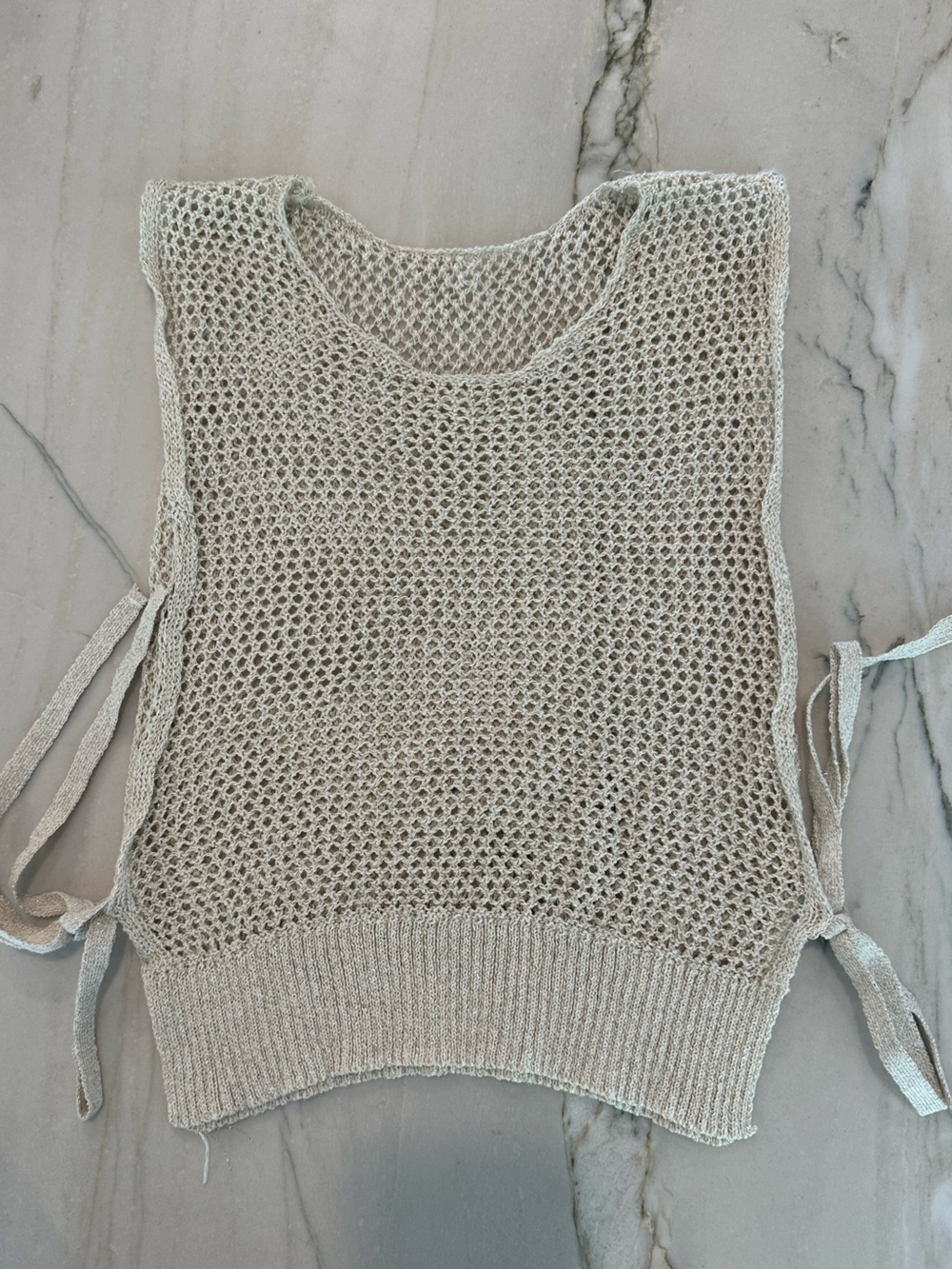 Knit Mesh Tank Top in Light Beige